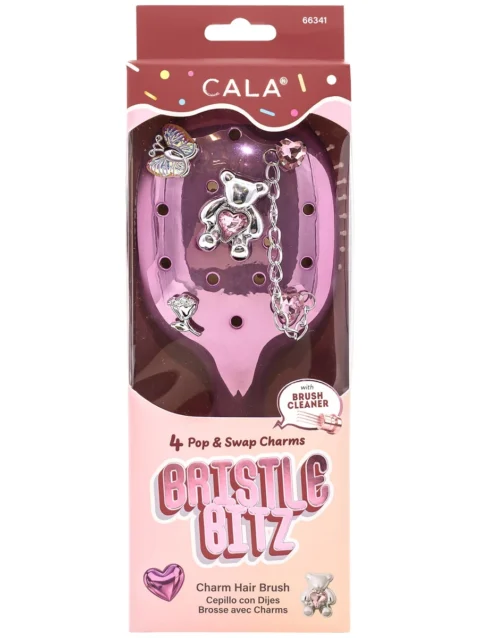 BRISTLE BITZ CHARM HAIR BRUSH: METALLIC PINK