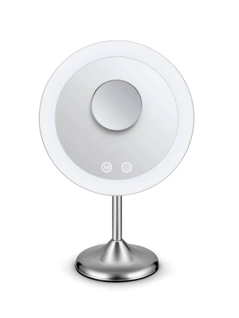Conair Espejo Redondo LED Inalámbrico – 3 Modos de Luz, Aumento 10x, Touch Control