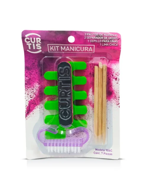 CURTIS KIT MANICURA C/ 7 PZS.(CEPILLO-LIMA-2 SEPARADEDOS-3 PALO NARANJO)