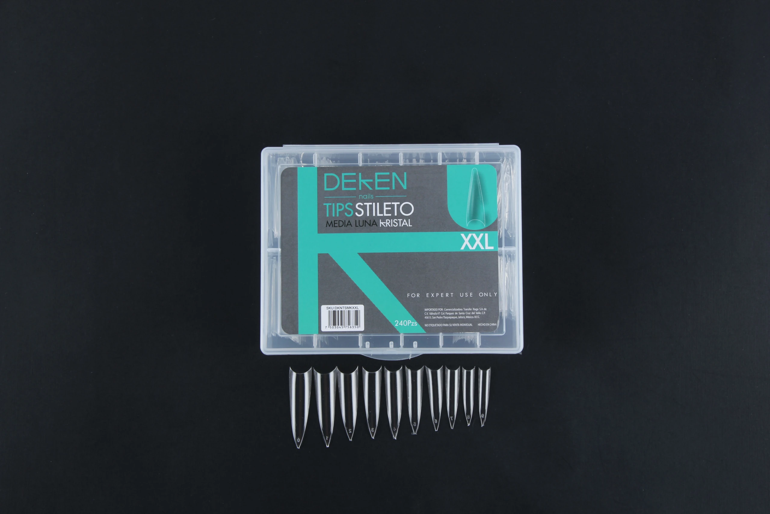 DEKEN TIPS STILETO MEDIA LUNA KRISTAL XXL 240Pzas