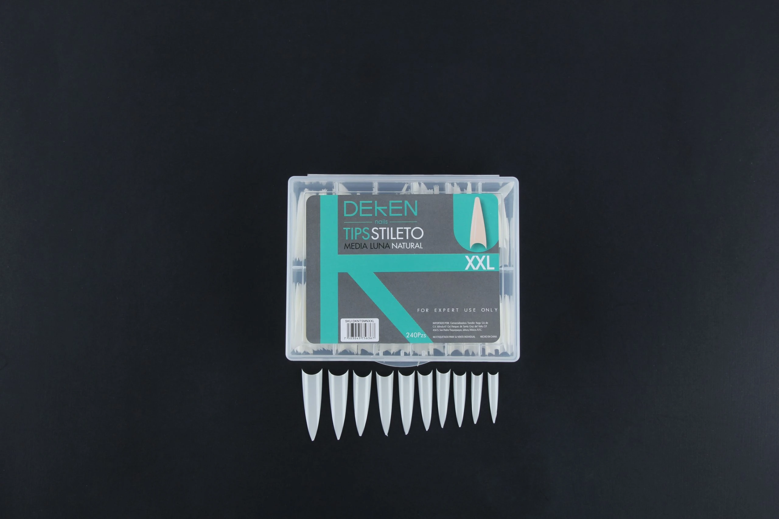 DEKEN TIPS STILETO MEDIA LUNA NATURAL XXL 240Pzas