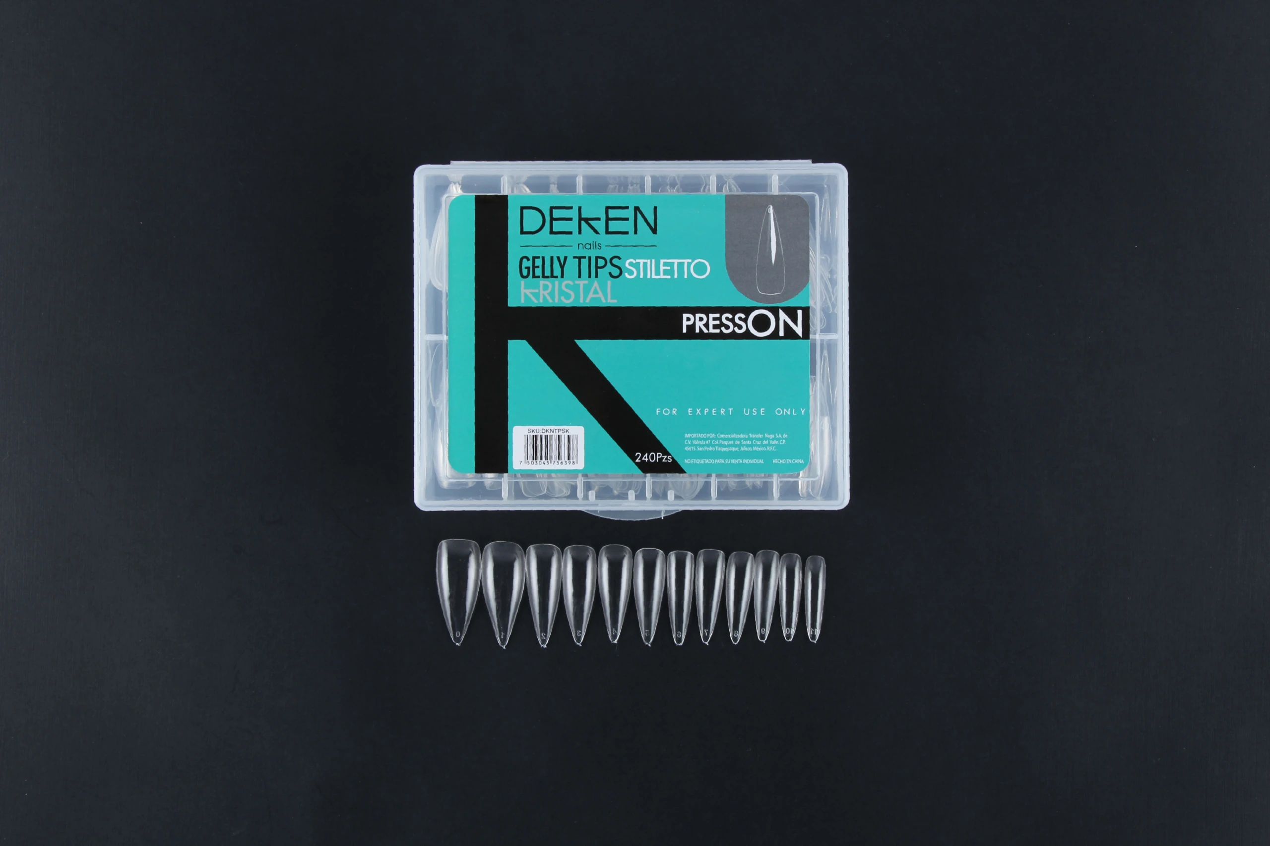 DEKEN TIPS STILETTO GELLY KRISTAL PRESSON 240Pzas