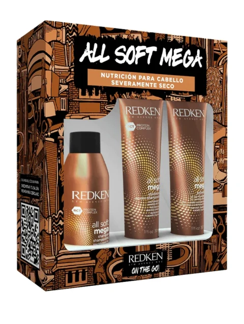 REDKEN TRAVEL KIT ALL SOFT MEGA SHAMPOO/CONDITIONER/HYDRAMELT
