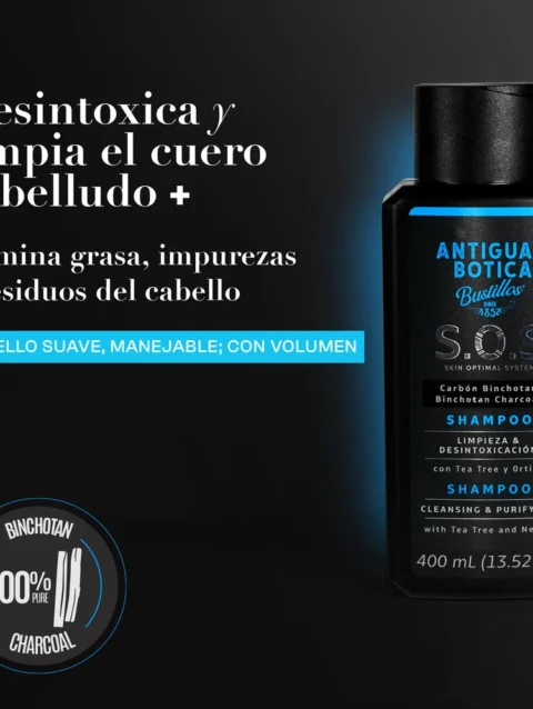 Shampoo S.O.S SKIN OPTIMAL SYSTEM con Carbón Binchotan