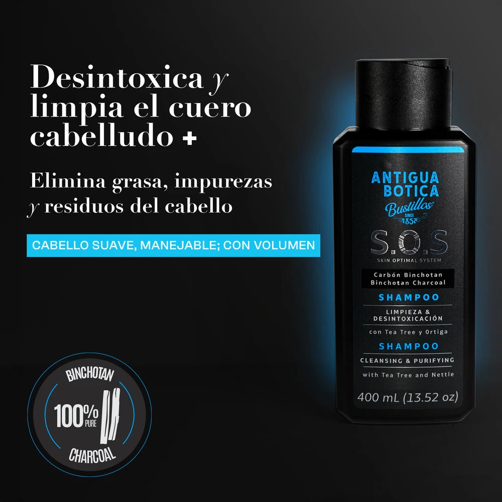 Shampoo S.O.S SKIN OPTIMAL SYSTEM con Carbón Binchotan